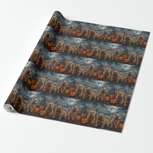 Papier Cadeau Cairn Terrier Halloween Squelettes (Déroulé)