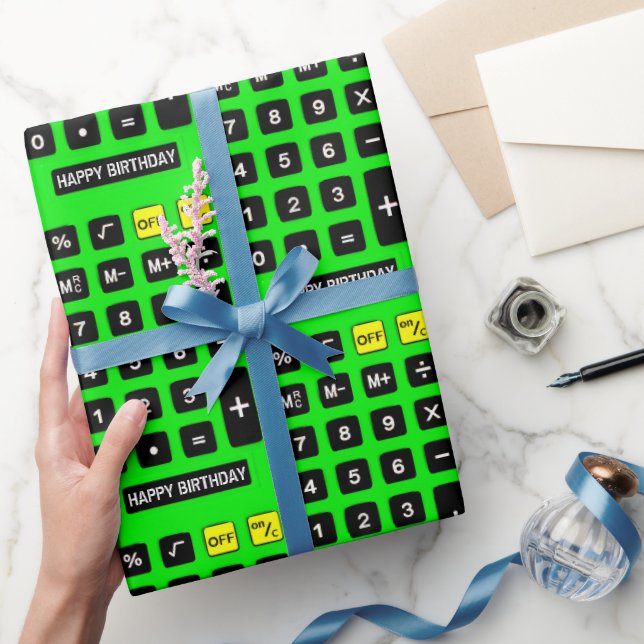 Papier Cadeau Calculatrice d'anniversaire verte (Cadeaux)