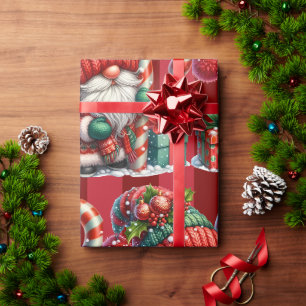 Papier Cadeau Calicot de canne à bonbon de lutin de Noël
