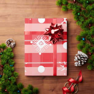 Papier Cadeau Calicot de Noël rose rouge flocons de neige