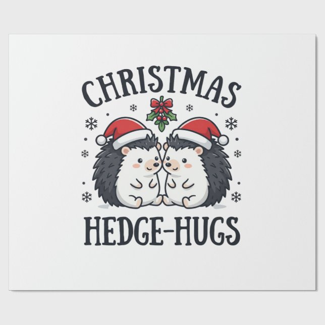 Papier Cadeau Câlins de Noël au hérisson Mignon design de vacanc (Plat)