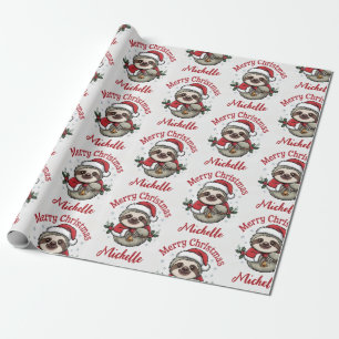 Papier Cadeau Câlins personnalisés Chapeau de Noël de paresseux