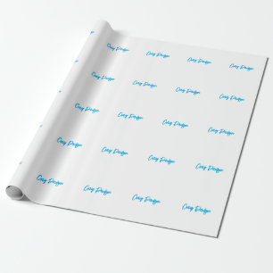 Papier Cadeau Calligraphie de votre nom en bleu et blanc, minima