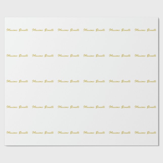 Papier Cadeau Calligraphie Élégant Or Blanc Simple Nom (Plat)