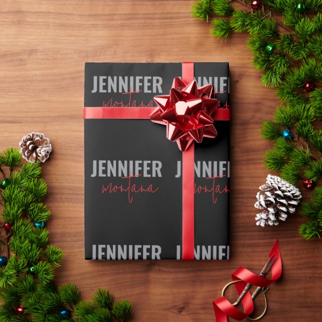 Papier Cadeau Calligraphie Élégant Simple Ajouter Votre Nom (Cadeau de vacances)