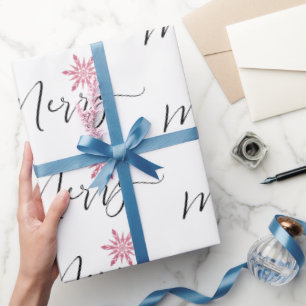 Papier Cadeau Calligraphie Parties scintillant rose Snowflakes N