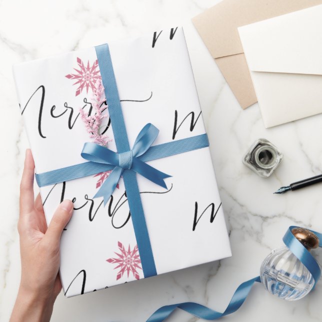 Papier Cadeau Calligraphie Parties scintillant rose Snowflakes N (Cadeaux)