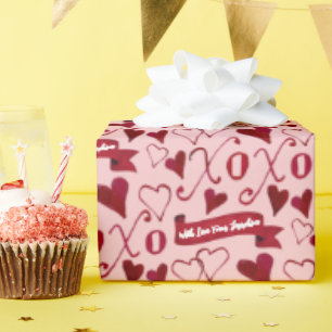 Papier Cadeau Calligraphie personnalisée Boho Saint Valentin XOX