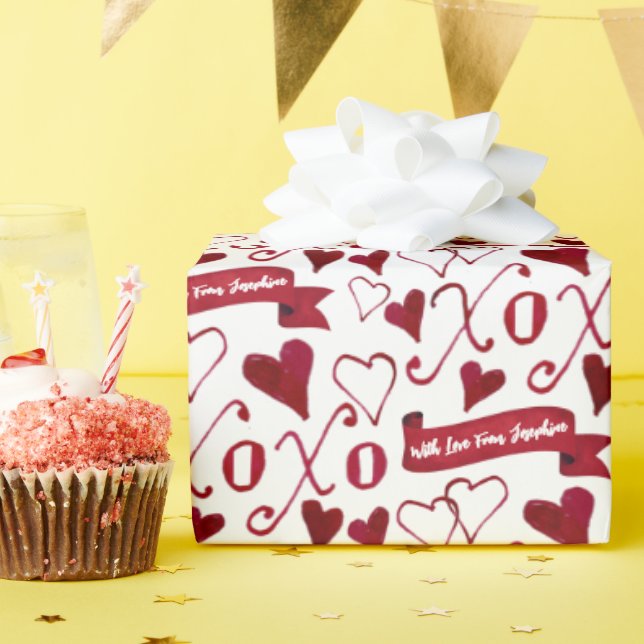 Papier Cadeau Calligraphie personnalisée Boho Saint Valentin XOX (Fête d'anniversaire)