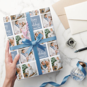 Papier Cadeau Calligraphie Script Holiday 3 Photo Dusty Blue