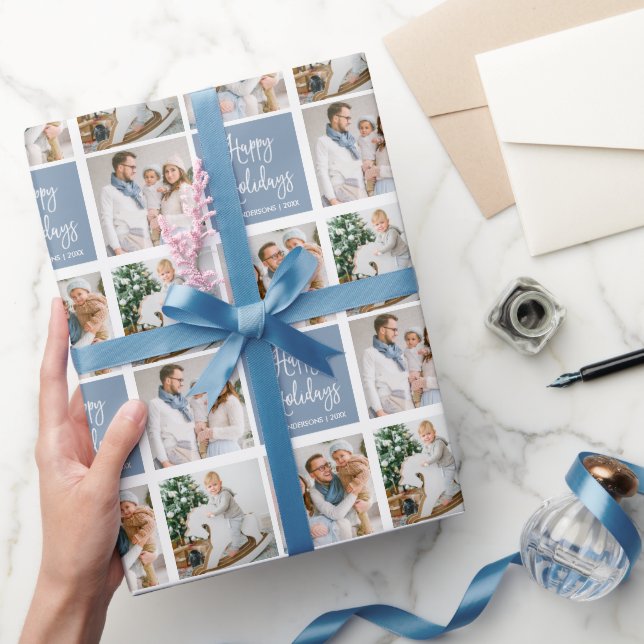 Papier Cadeau Calligraphie Script Holiday 3 Photo Dusty Blue (Cadeaux)