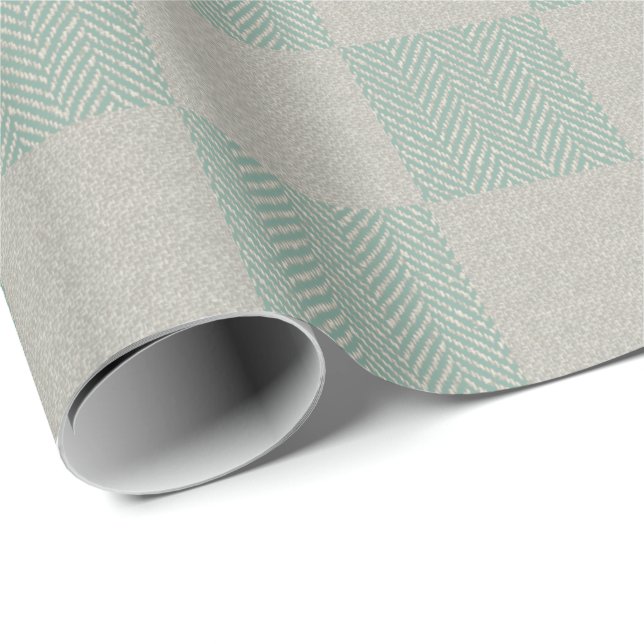 Papier Cadeau Calme Seafoam Green Gris Plaid Motif (Coin rond)