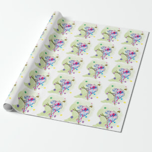 Papier Cadeau Caméléon d'aquarelle et abeille colorés.
