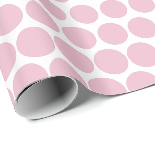 Papier Cadeau Cameo Pink Poka Dot Blanc Moderne (Coin rond)