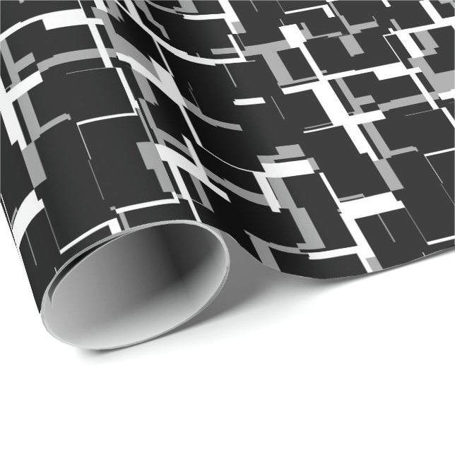 Papier Cadeau Caméra numérique noir blanc gris Motif (Coin rond)
