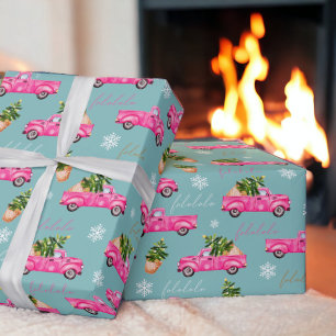 Papier Cadeau Camion d'aquarelle rose festin