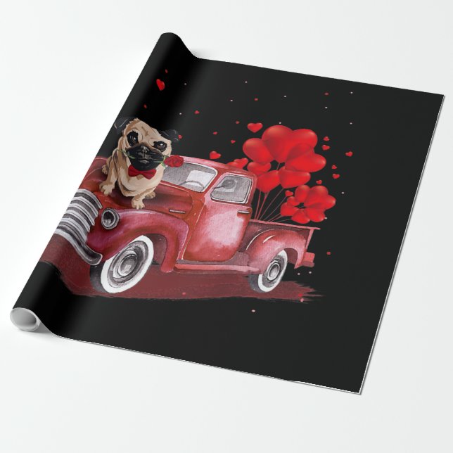 Papier Cadeau Camion de Cute Pug Valentine (Déroulé)