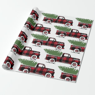 Papier Cadeau Camion de ferme rustique avec sapin de Noël