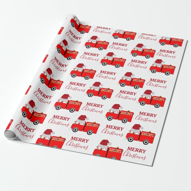 Papier Cadeau Camion de feu rouge de Noël (Déroulé)
