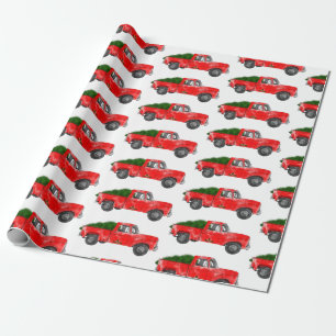 Papier Cadeau Camion de la ferme Red Christmas