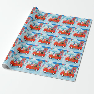 Papier Cadeau Camion de livraison de Noël Chien Caniche Neige