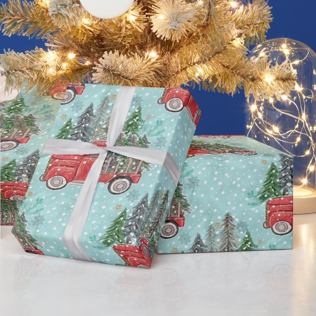 Papier Cadeau Camion de Noël Rouge  (Vacances)