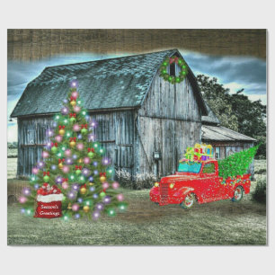 Papier Cadeau Camion de Noël rustique Arbre de Noël à la ferme