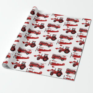 Papier Cadeau Camion de pompiers, Avion, Tracteur