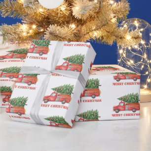 Papier Cadeau Camion de pompiers Noël aquarelle