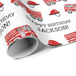 Papier Cadeau Camion de tir rouge et Casquette à l'anniversaire
