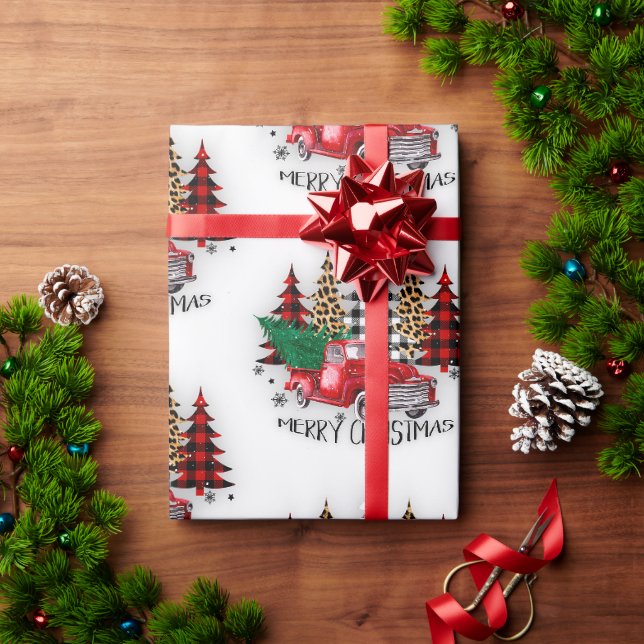 Papier Cadeau Camion et arbres de Noël joyeux (Cadeau de vacances)