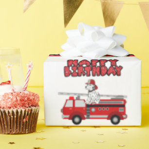 Papier Cadeau Camion-Feu Et Chien Dalmatien Joyeux Anniversaire