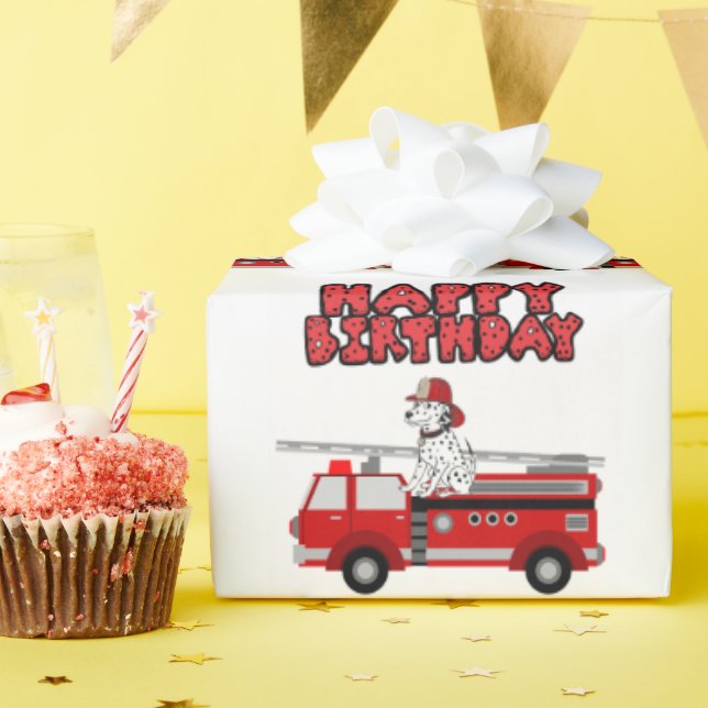 Papier Cadeau Camion-Feu Et Chien Dalmatien Joyeux Anniversaire (Fête d'anniversaire)