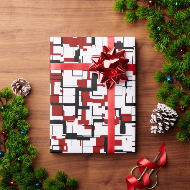 Papier Cadeau Camion numérique noir blanc Motif rouge (Cadeau de vacances)