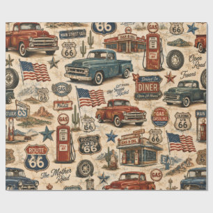 Papier Cadeau Camion Rétro Américain Route 66 Vintage