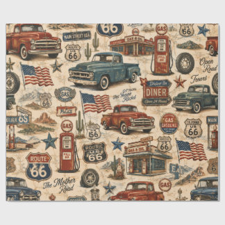 Papier Cadeau Camion Rétro Américain Route 66 Vintage