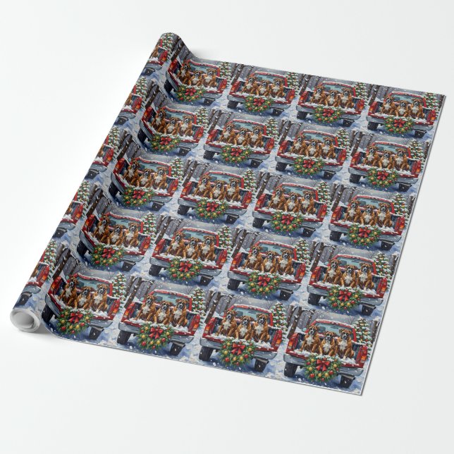 Papier Cadeau Camion rouge de Noël Boxer Fêtes (Déroulé)