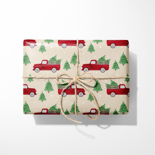 Papier Cadeau Camion Rouge Rustique Noël (Créateur téléchargé)