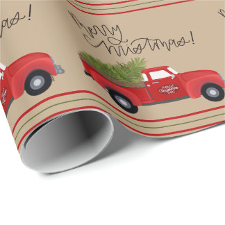 Papier Cadeau Camion rouge Vintage, enveloppement de kraft pour