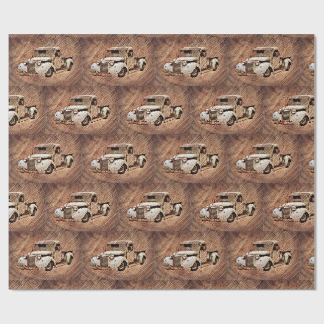 Papier Cadeau Camion vintage Bois rustique (Plat)