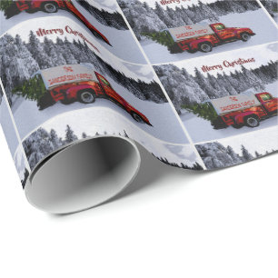 Papier Cadeau Camion Vintage rouge de Noël personnalisé
