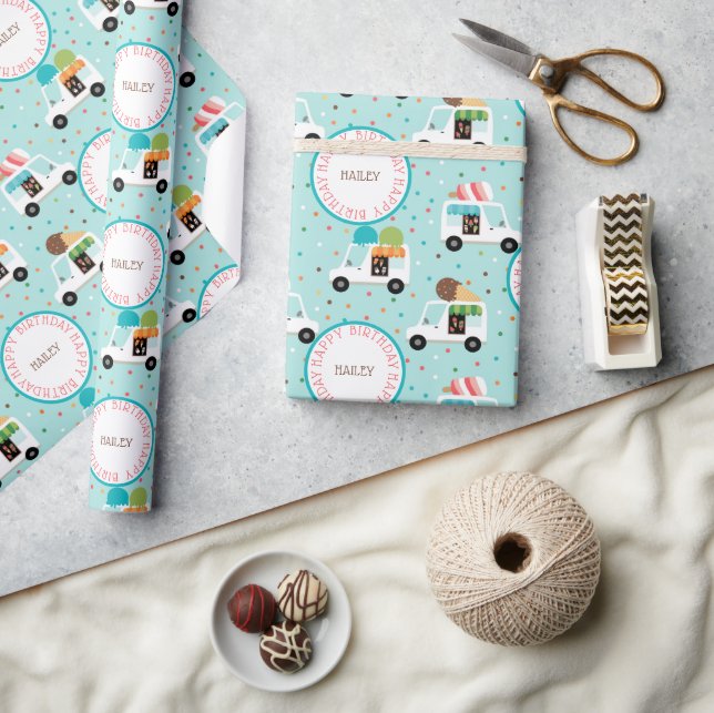 Papier Cadeau Camions à crème glacée Joyeux anniversaire Personn (Artisanat)