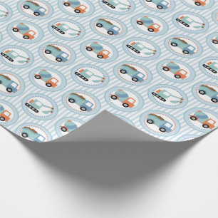 Papier Cadeau Camions de construction - Bleu Blancs