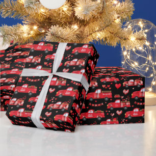 Papier Cadeau Camions de la Saint-Valentin sur fond noir