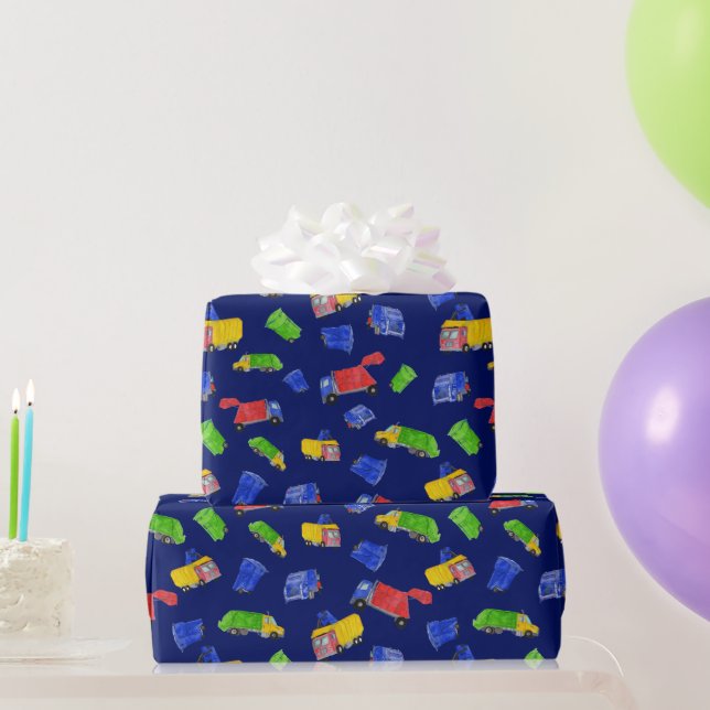 Papier Cadeau Camions Poubelles Trash Bash Motif Bleu (Cadeaux de fête)