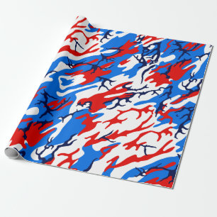 Papier Cadeau Camo blanc et bleu rouge
