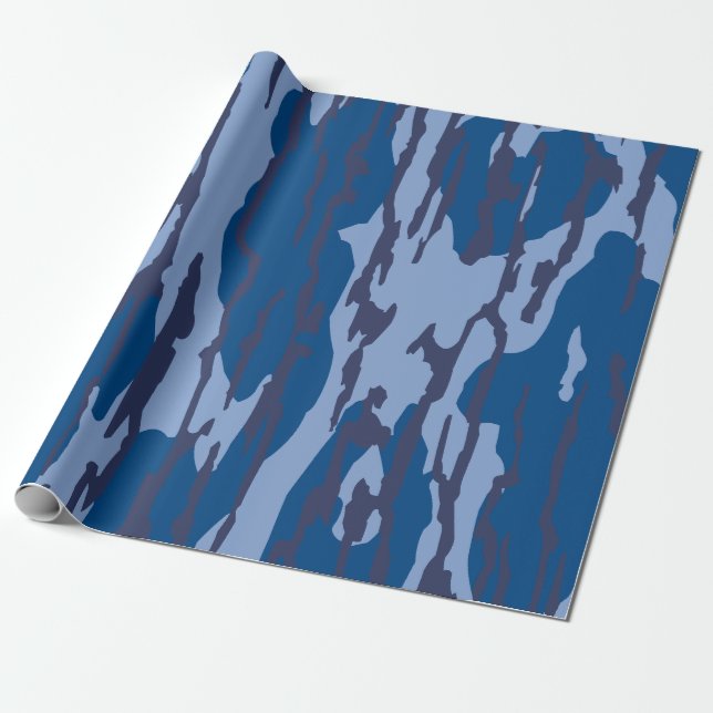 Papier Cadeau Camo bleu Motif militaire Camouflage bleu (Déroulé)