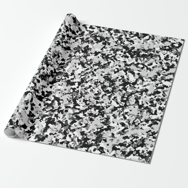 Papier Cadeau Camo Camouflage Party Arctique Blanc Gris Noir (Déroulé)