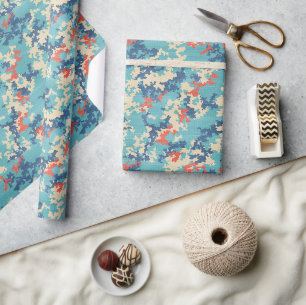 Papier Cadeau Camo Italien Été Bleu unique Motif de fret