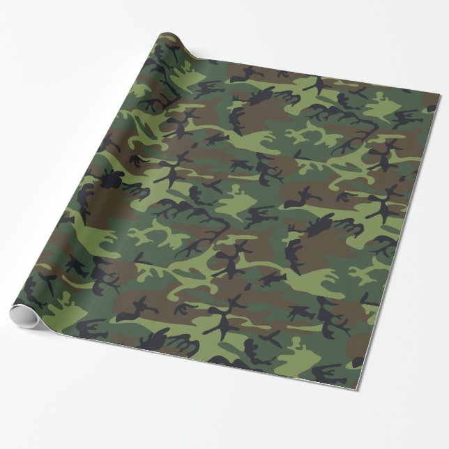 Papier Cadeau Camo Militaire Forêt Verte (Déroulé)